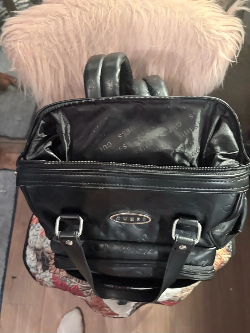 GUESS Black Embossed G Logo Laptop Tote